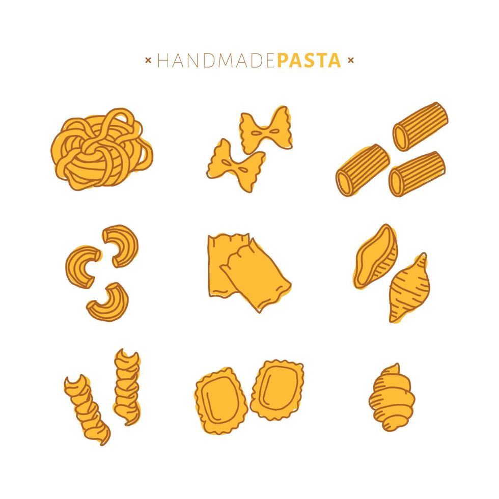Yellow Pasta Doodles vector