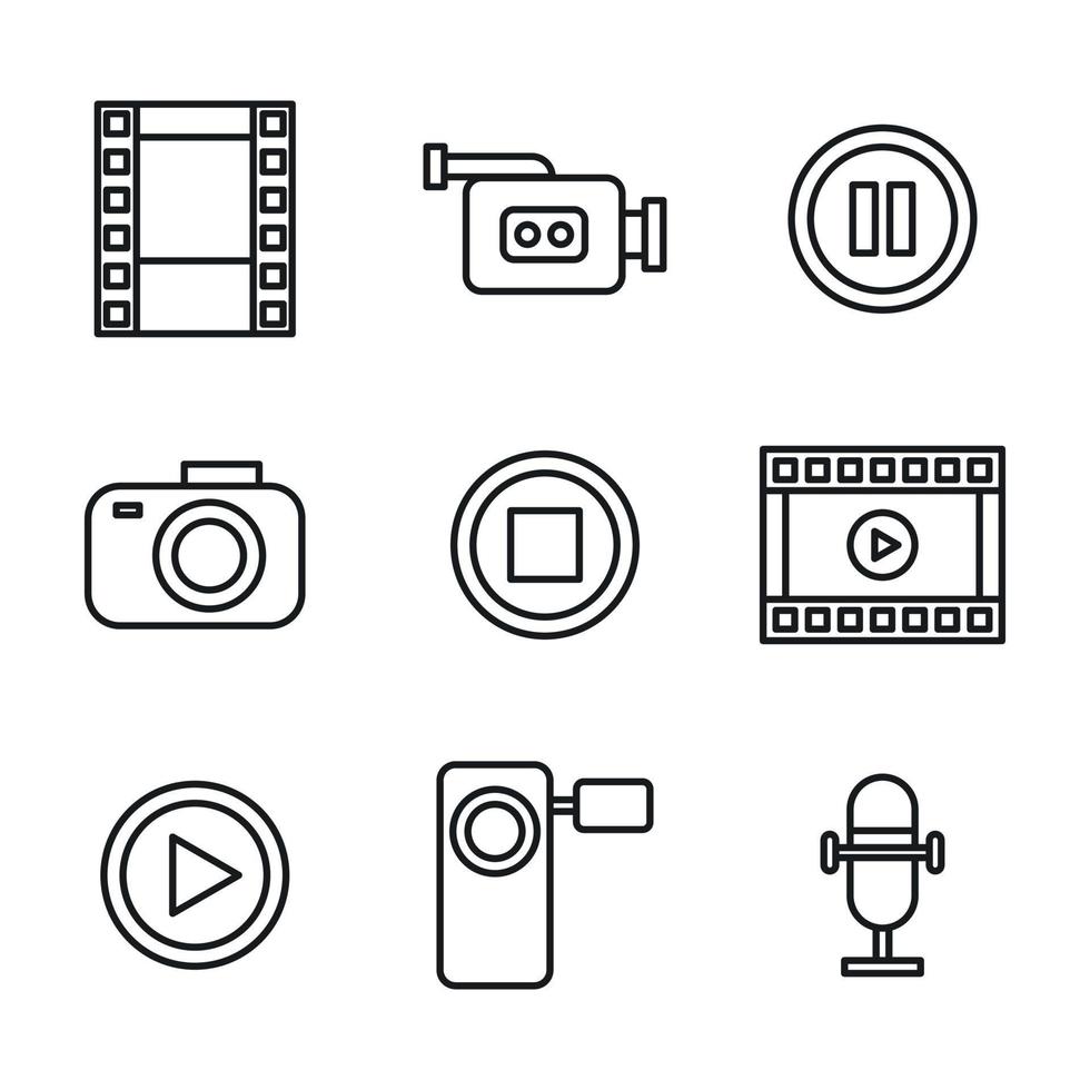 iconos de cine y fotografía delineados vector