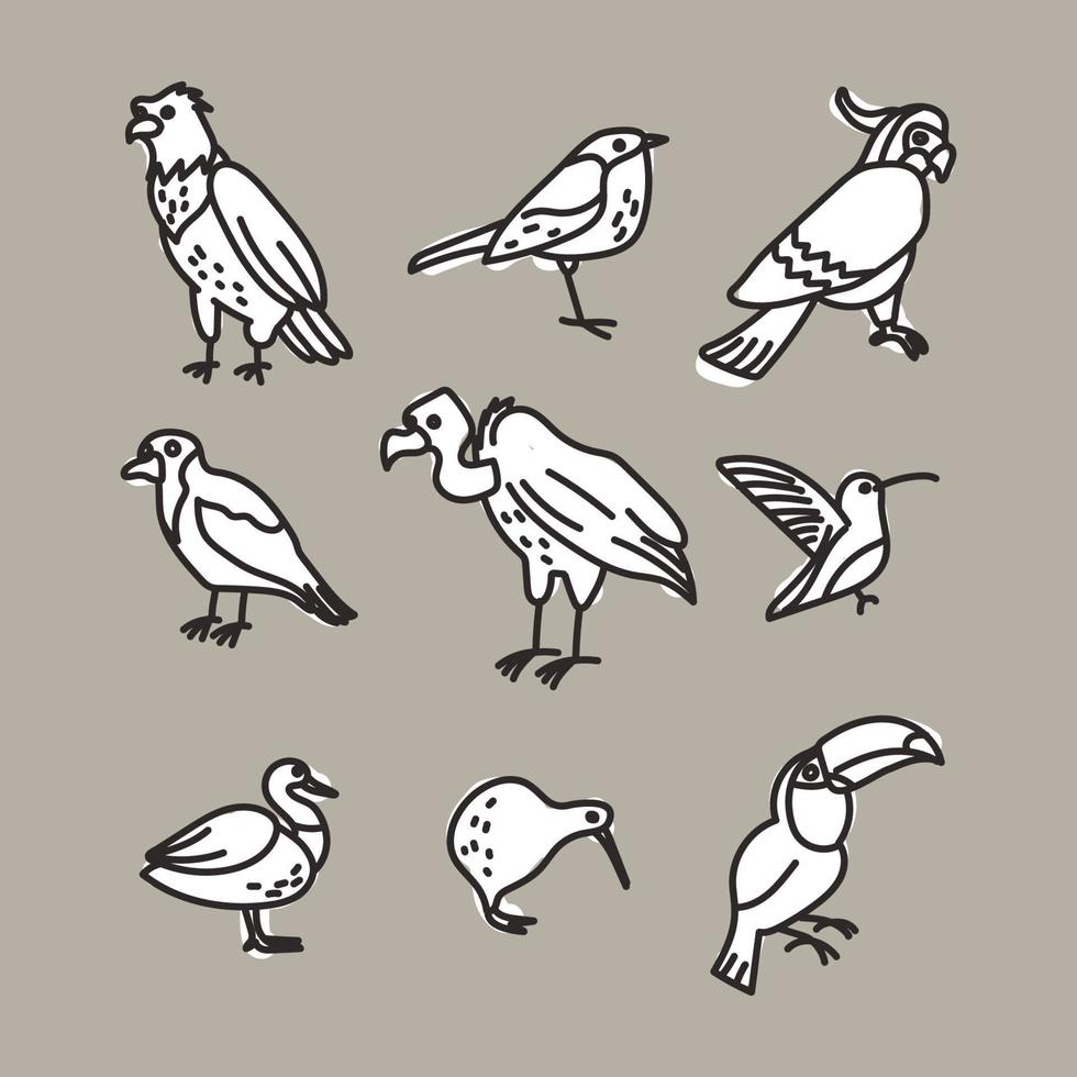 Doodled Collection of Birds vector