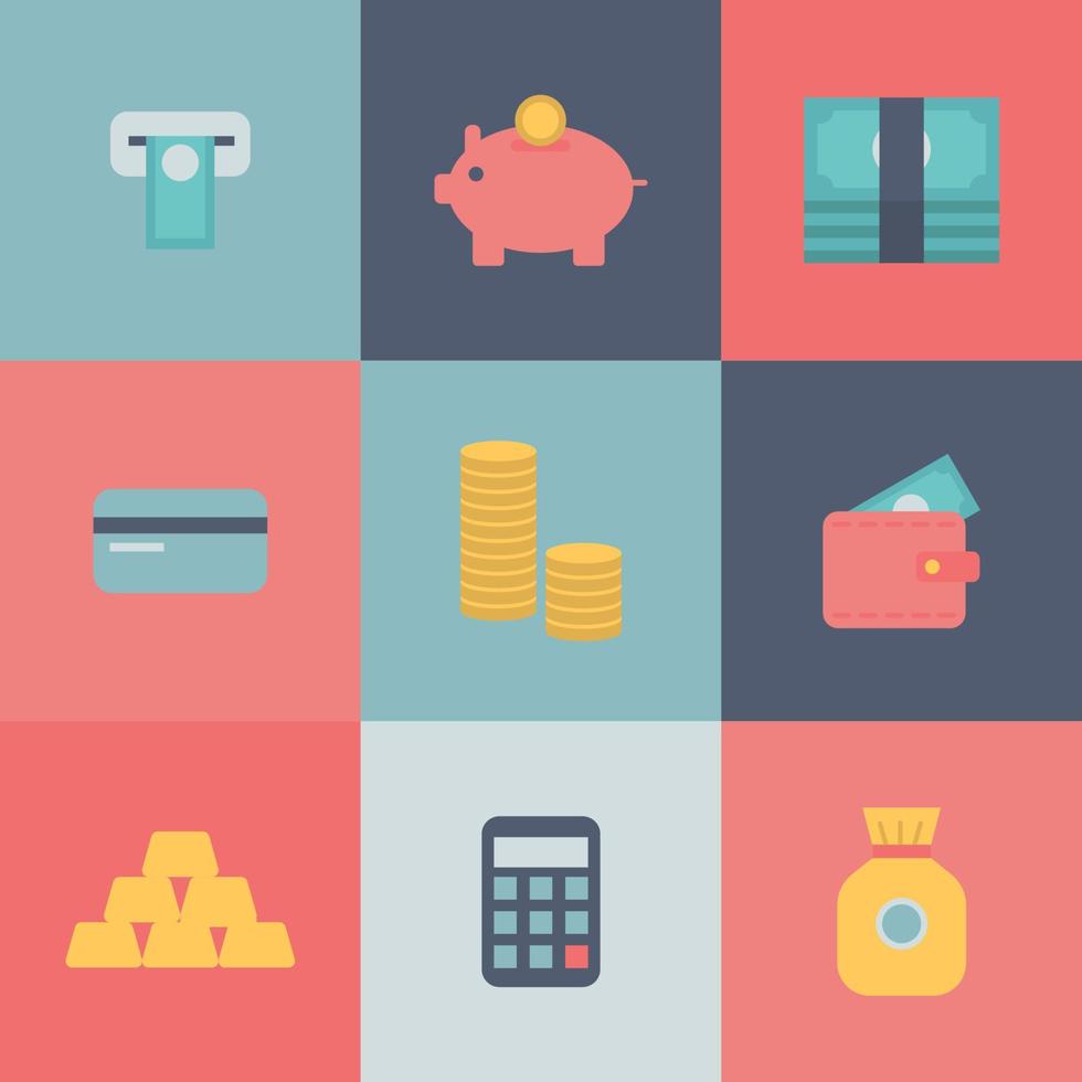 Iconos de dinero cuadrado colorfur vector