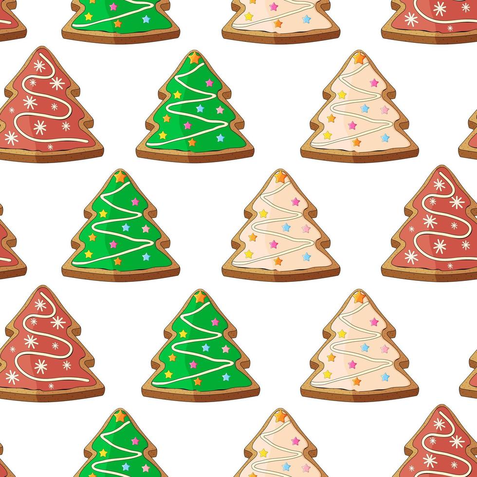 Seamless pattern of gingerbread Christmas trees.Flat vector illustration.