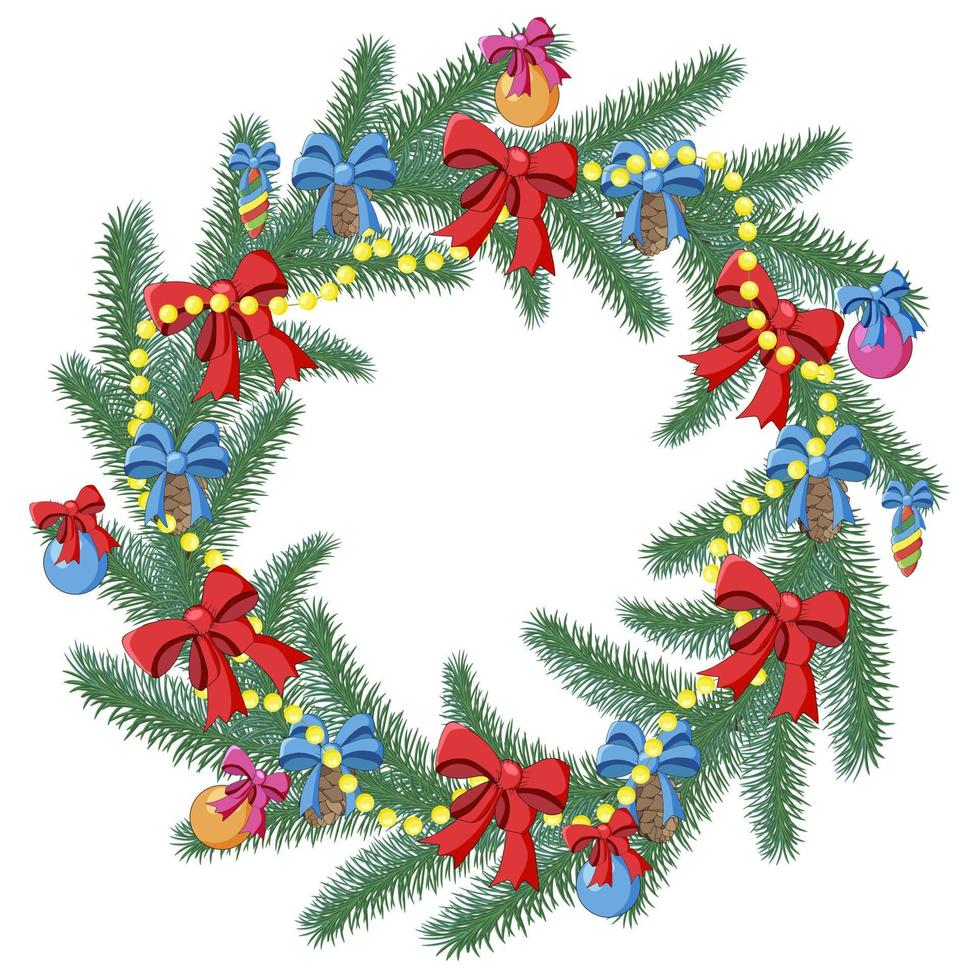 Festive Christmas wreath.Christmas decorative ornament.Flat vector illustration.