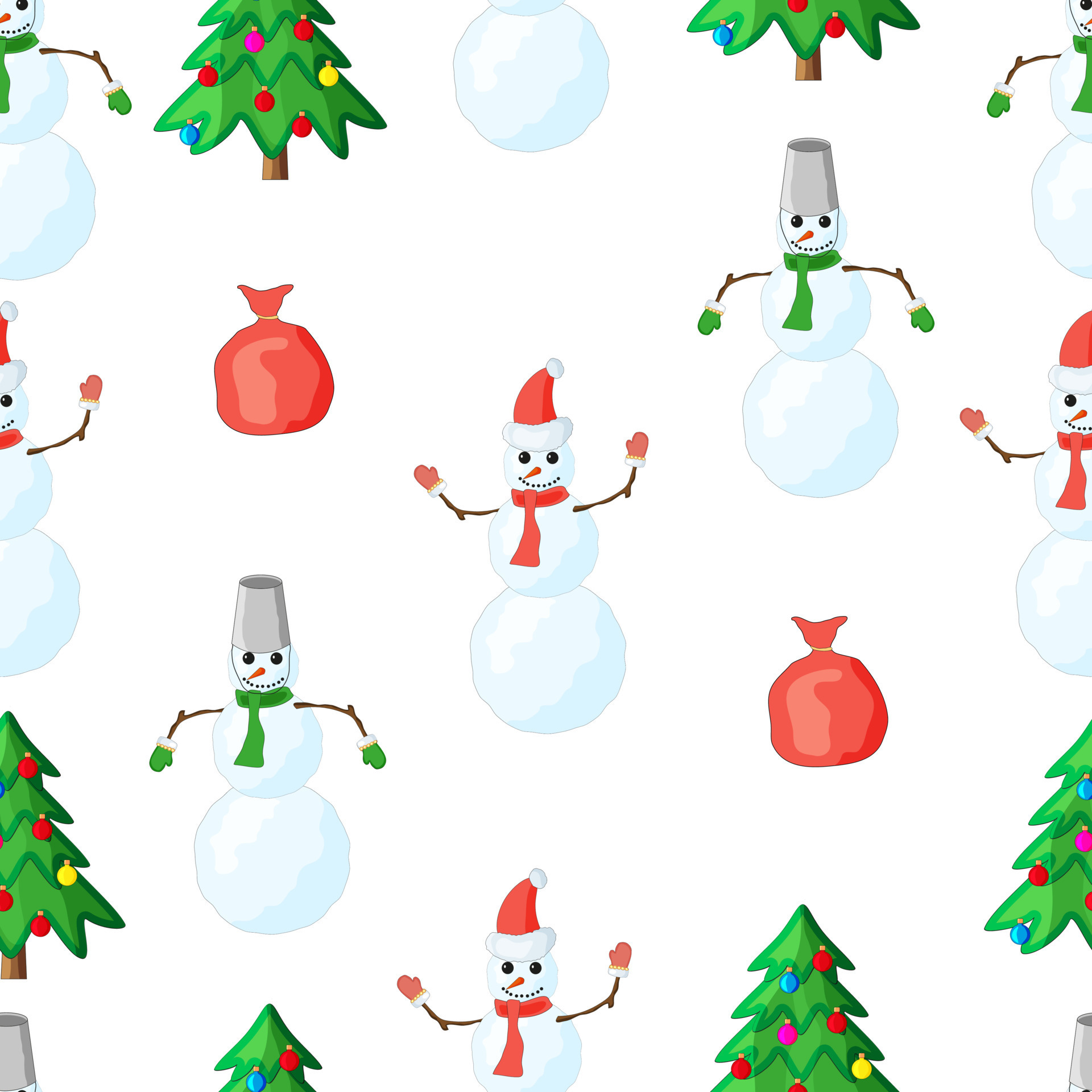 Christmas seamless background with snowmen and Christmas trees.Can be