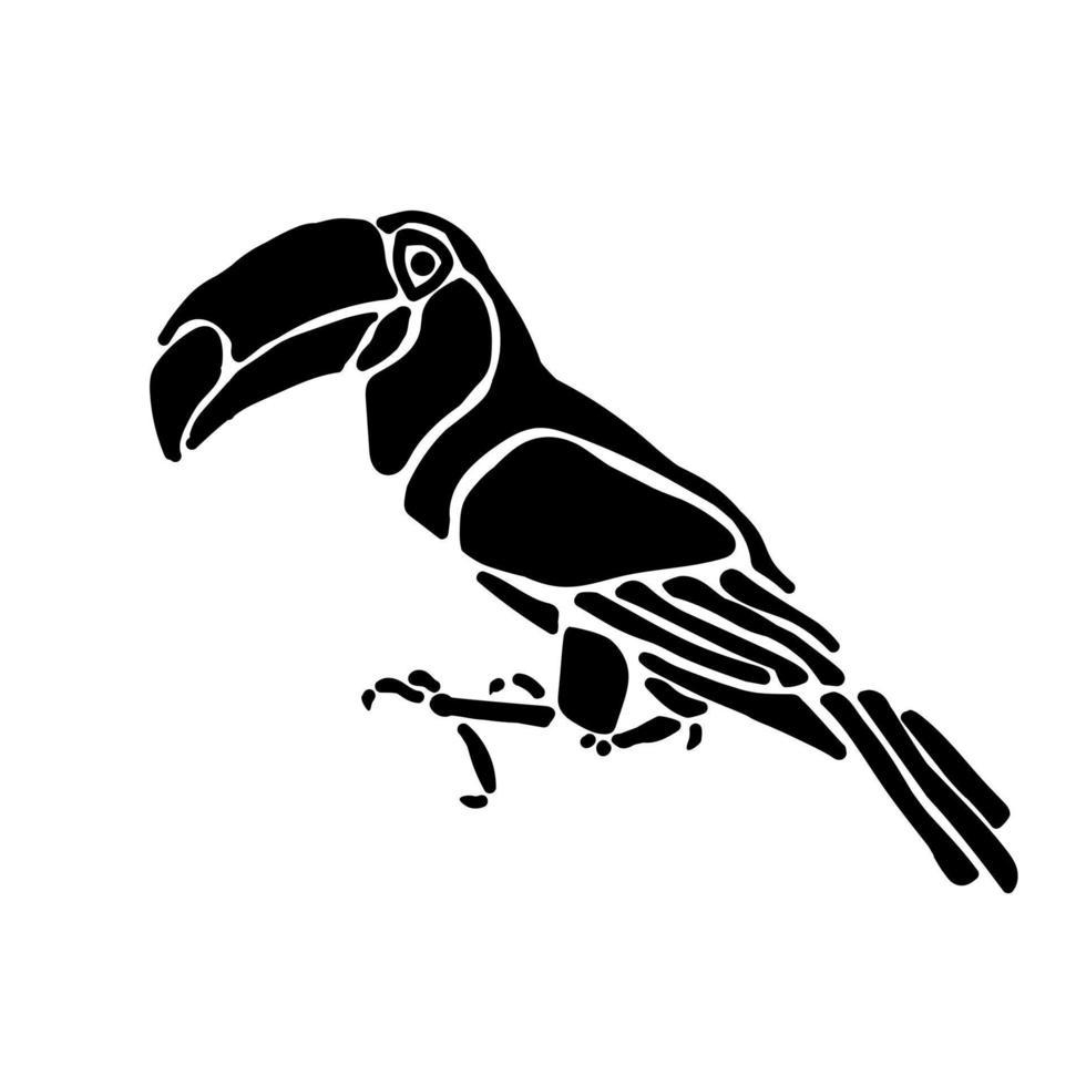 Toucan tropical bird silhouette, feathered flying animal with large beak, exotic pet vector