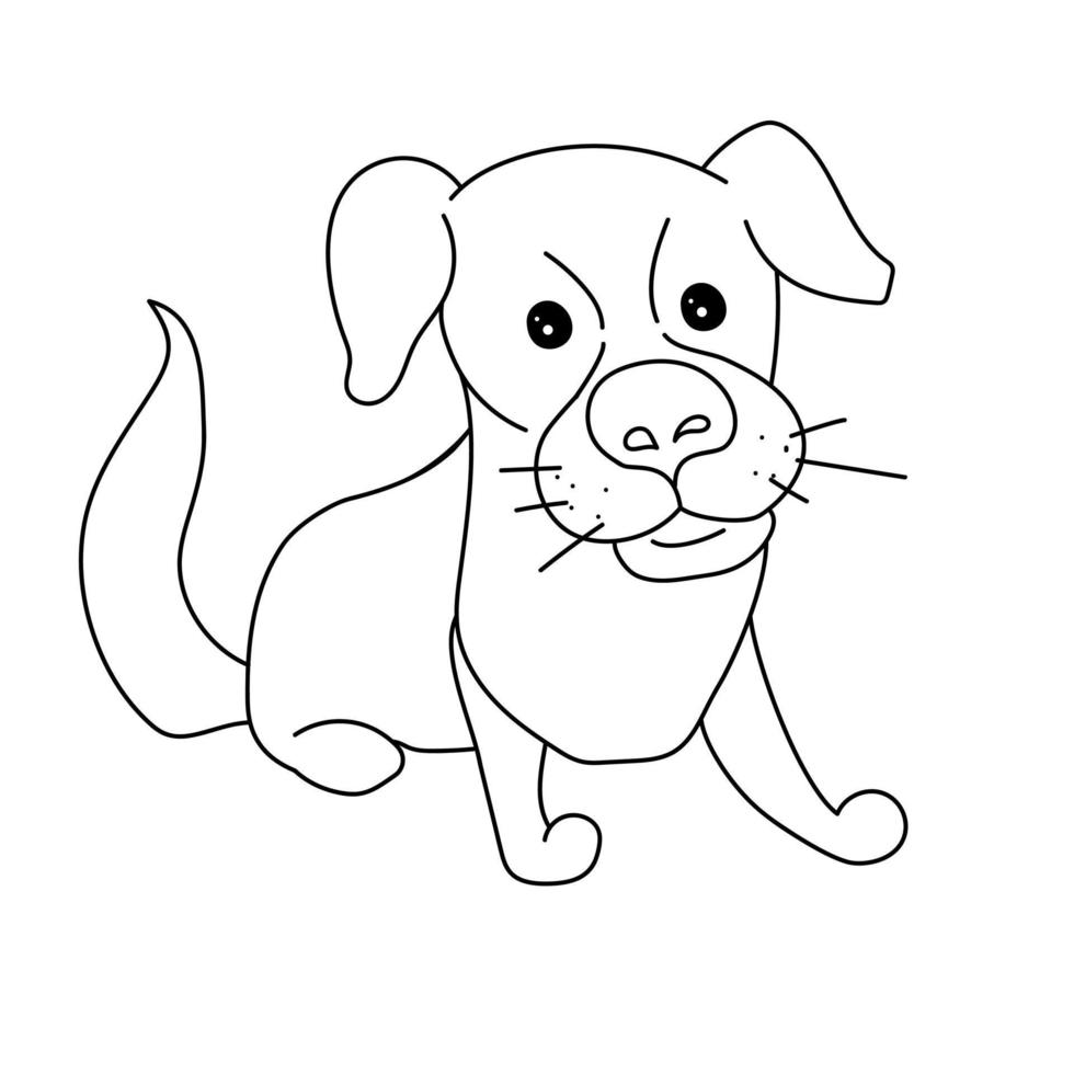 Cute sitting doggie, pet with big adorable nose, animal theme coloring page vector
