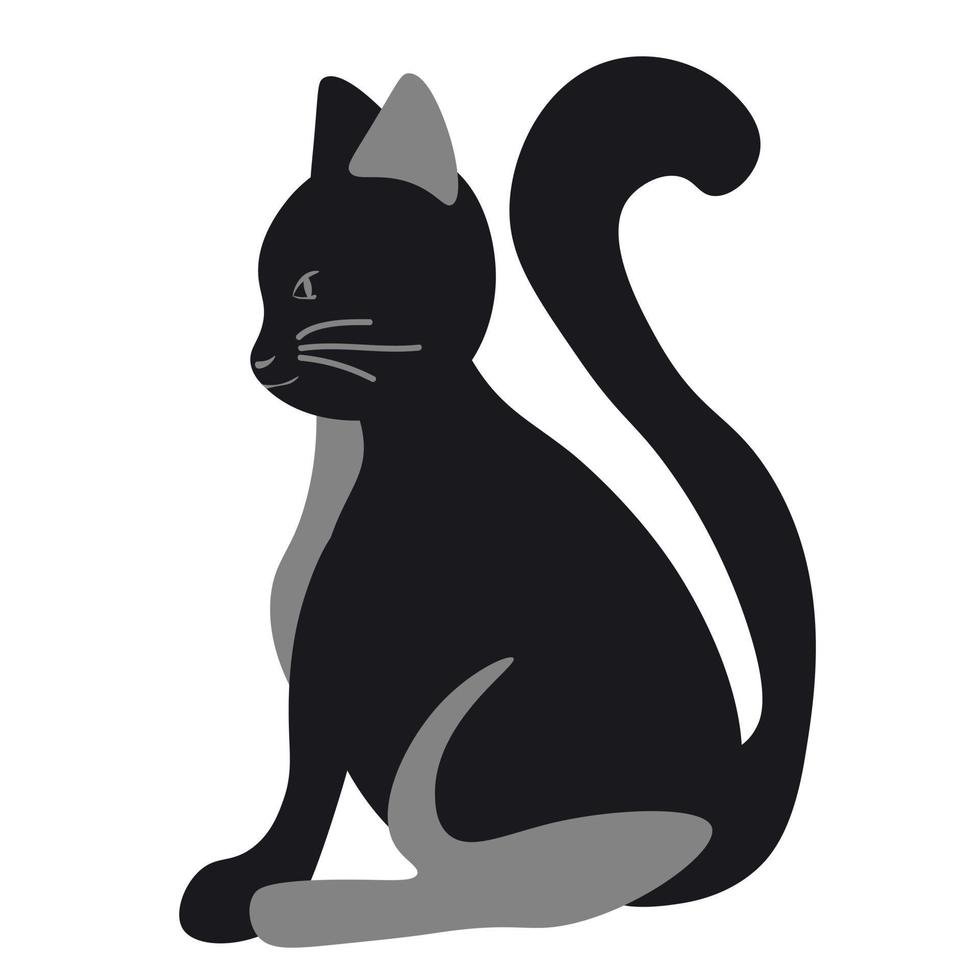 Cat in flat style, pet gray color side view for design vector