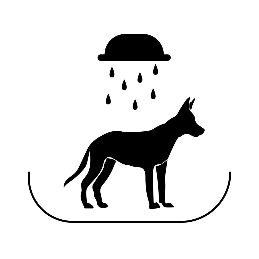 ducha de perros, silueta de un perro bajo gotas de agua que representa el aseo de mascotas vector