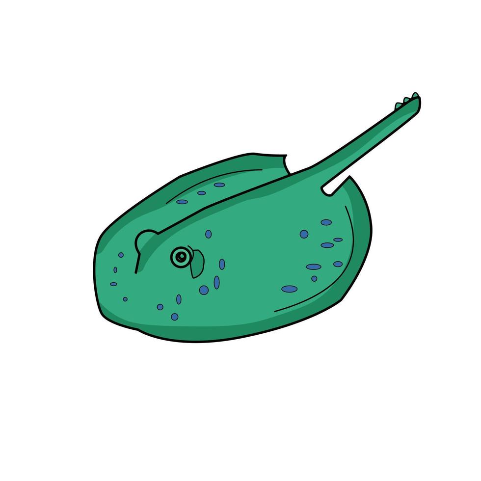 Stingray animal in cartoon style, outline underwater creature vector