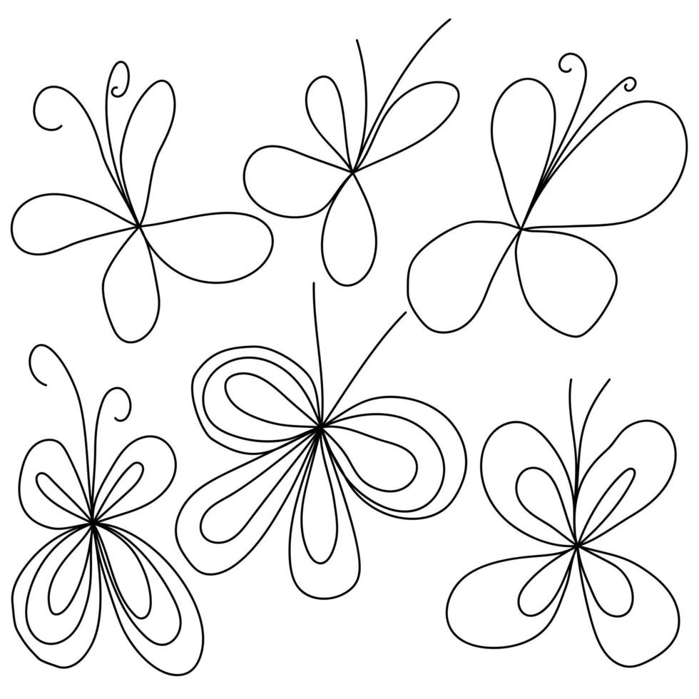 Set of linear doodle barrels with simple wings, stylized insects for design vector