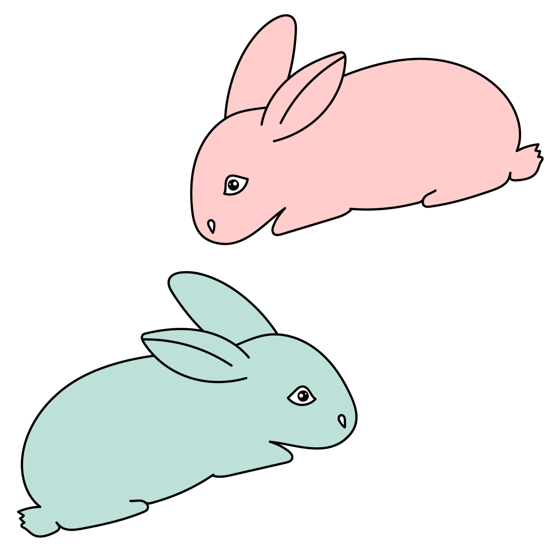 Two cute rabbits, young animals of cartoon colors pink and blue, holiday  characters for cards 14020356 Vector Art at Vecteezy