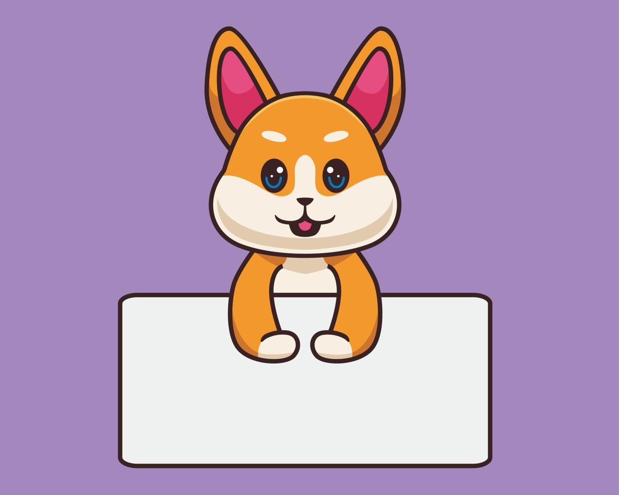 shiba inu with blank board cartoon illustration vector