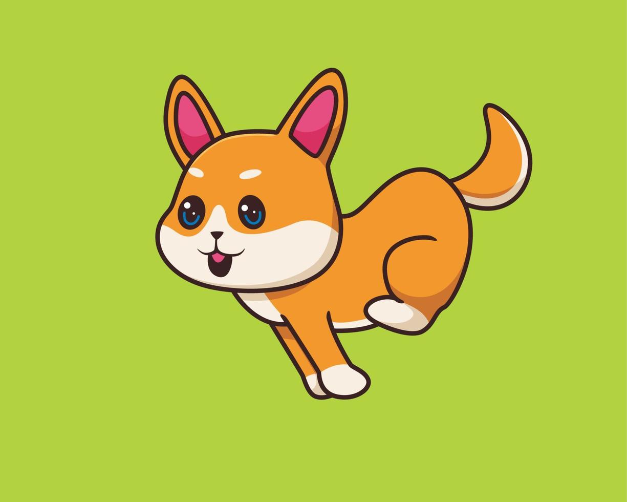 shiba inu running cartoon illustration style vector