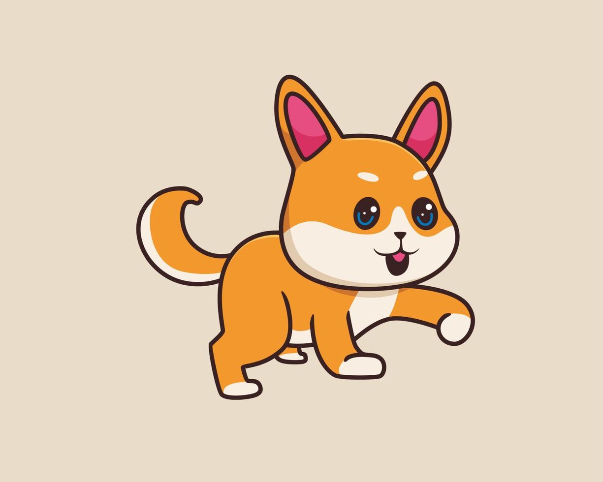 shiba inu walking cartoon illustration style vector