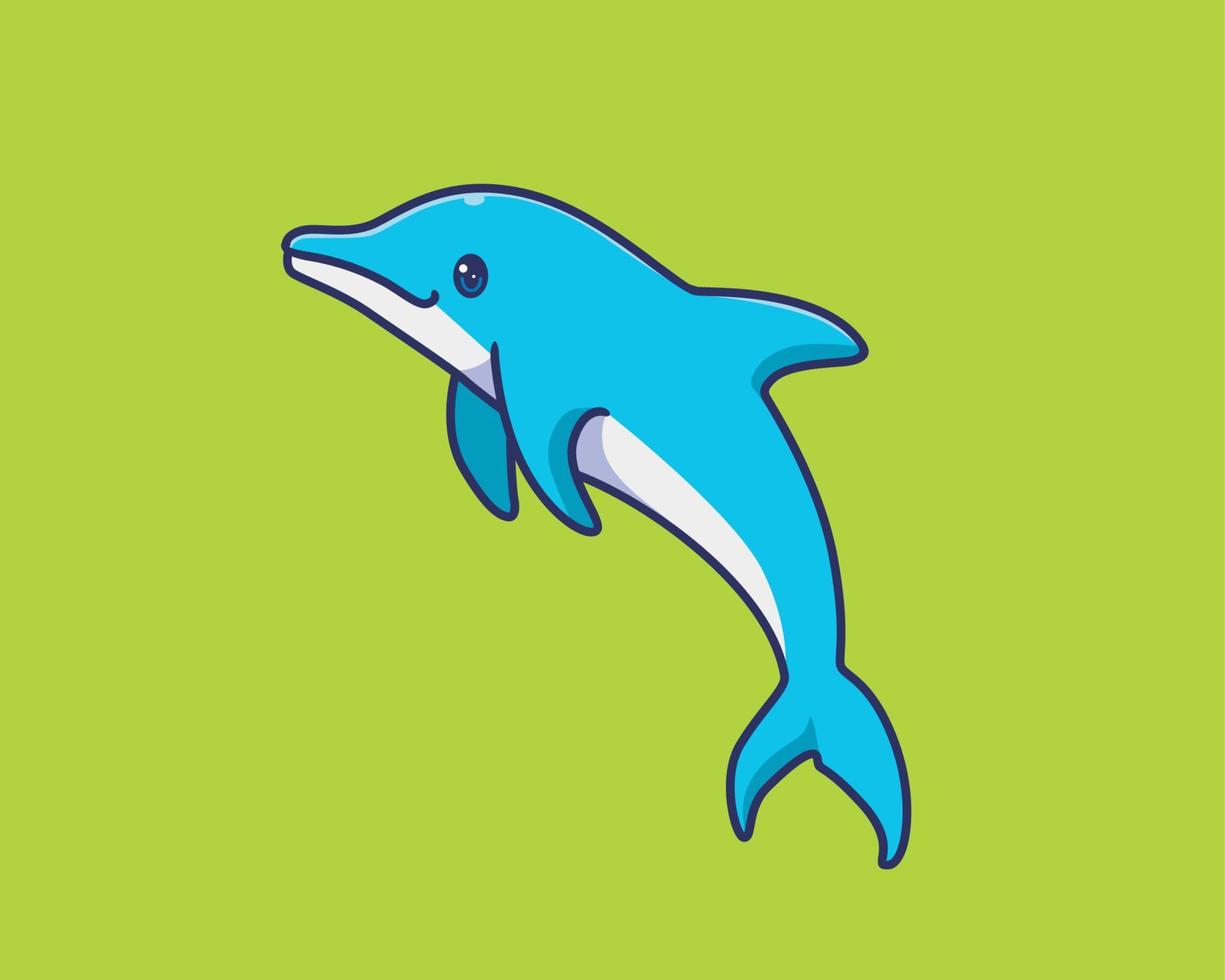 cute blue dolphin cartoon illustration vector