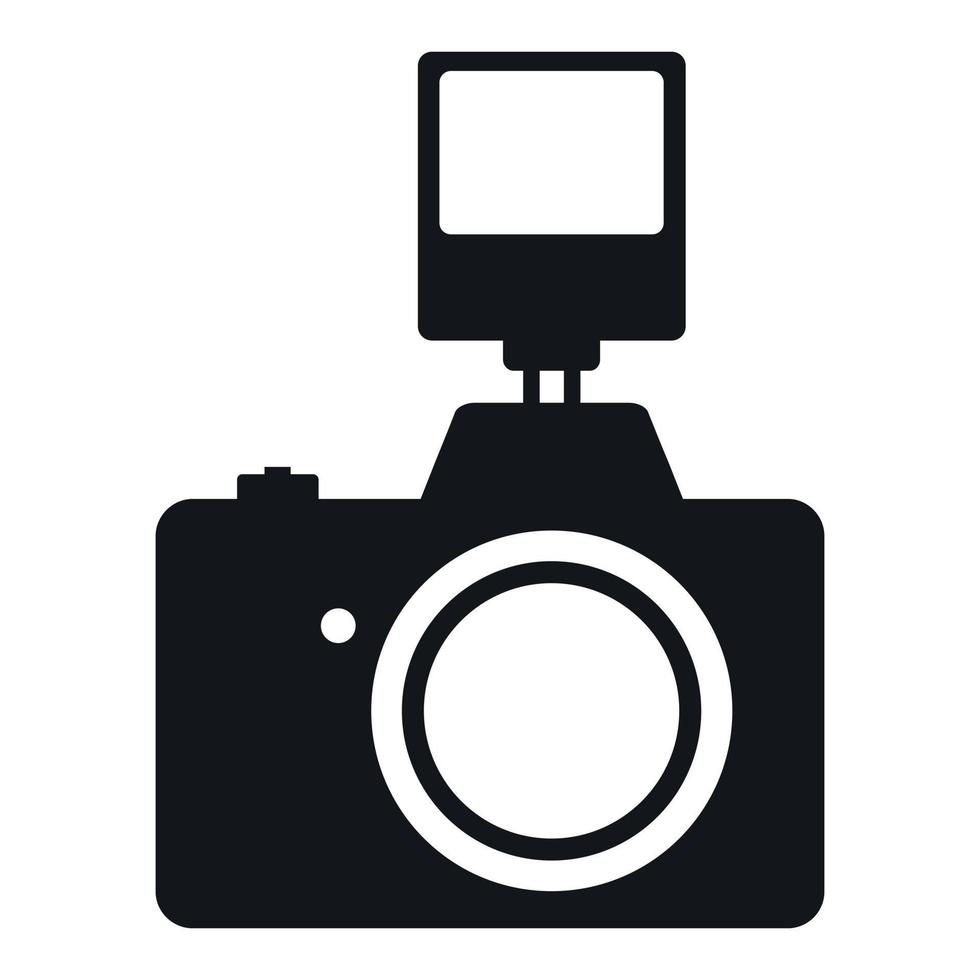 cámara con flash icono simple vector