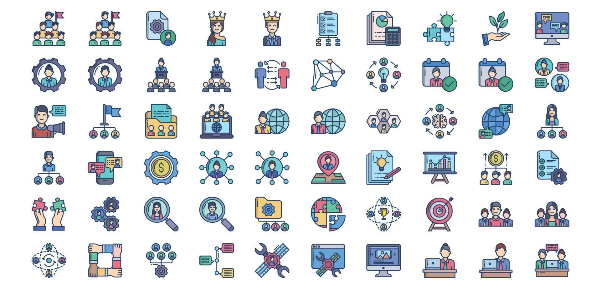 Collection of icons related to Project work, including icons like Achievement, Employee, Briefing, Business and finance and more. vector illustrations, Pixel Perfect set