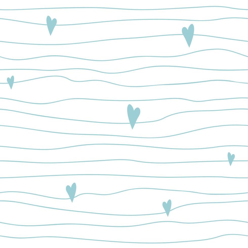 Baby boy blue seamless pattern Scandinavian childish style Cute irregular stripes with hearts Hand drawn simple texture Light bue background baby shower Repeat abstract template Vector illustration.