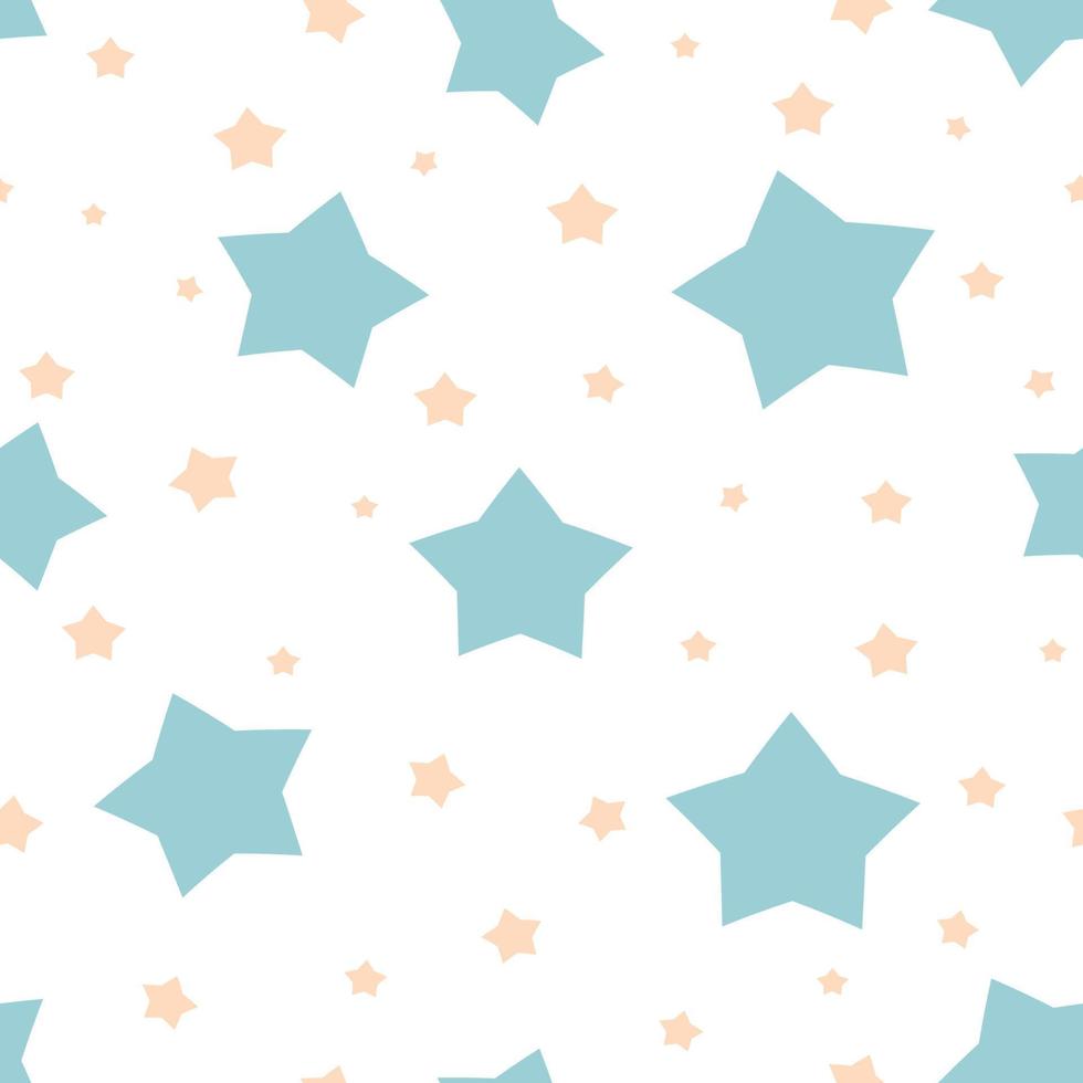 Stars background Seamless abstract pattern with light blue yellow sharp stars on white background. Vector illustration. baby shower textile design Cosmos texture for paper wrapping fabric Magic sky.
