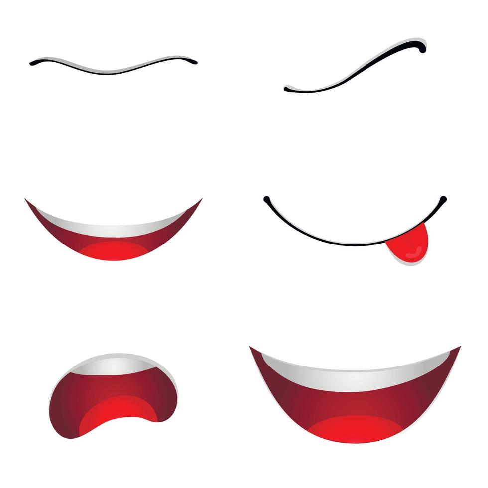 Smiling icons set, cartoon style vector