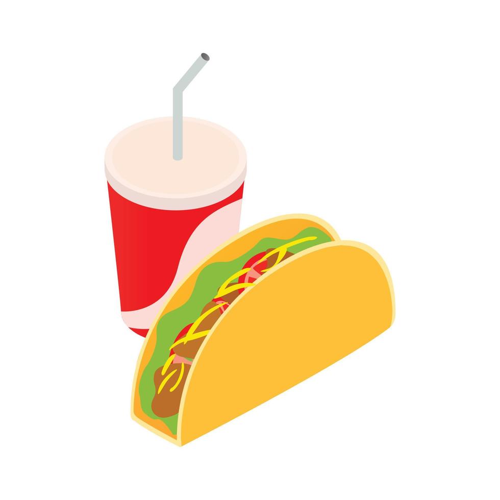 taco mexicano y taza de refresco vector