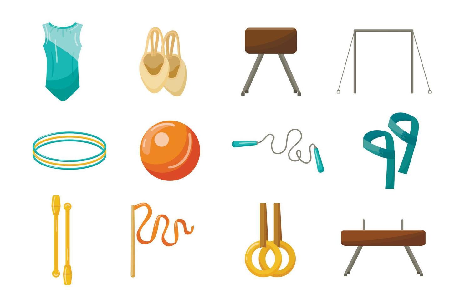 Gymnastics equipment icons set cartoon vector. Gym practice vector