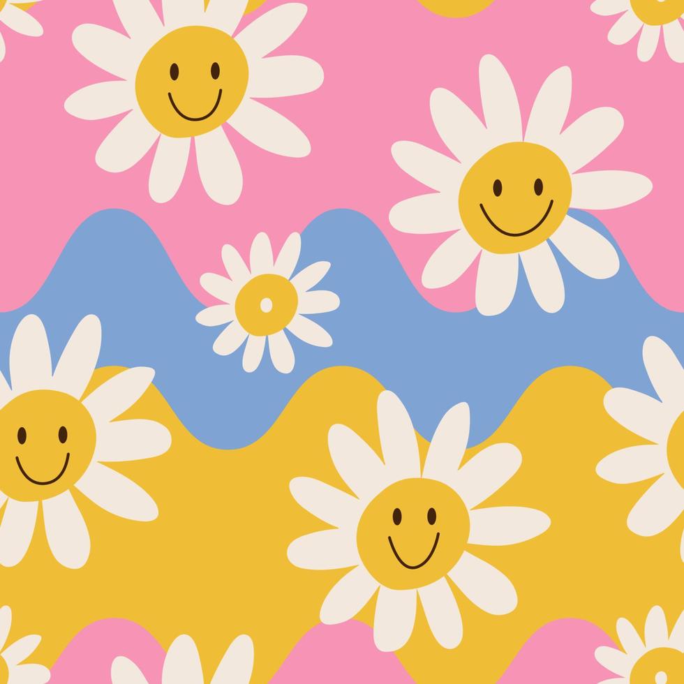 J ❁⃘*.゜ groovy retro element. daisy flower with emoji face 8525497 PNG