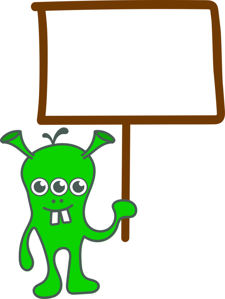 personaje de dibujos animados simple y divertido con un cartel, cartel en la mano png