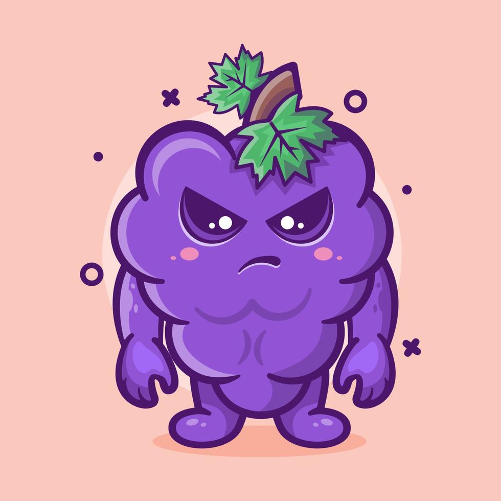 mascota de personaje de fruta de uva seria con expresión enojada dibujos animados aislados en diseño de estilo plano vector