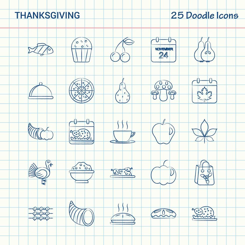 Thanksgiving 25 Doodle Icons Hand Drawn Business Icon set vector