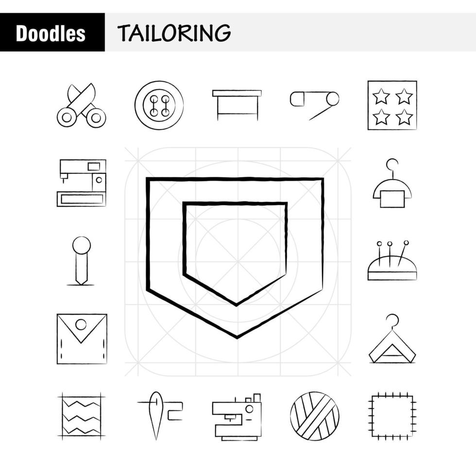 sastrería paquete de iconos dibujados a mano para diseñadores y desarrolladores iconos de máquina de tejer tijeras botones de costura máquina de tejer vector de costura