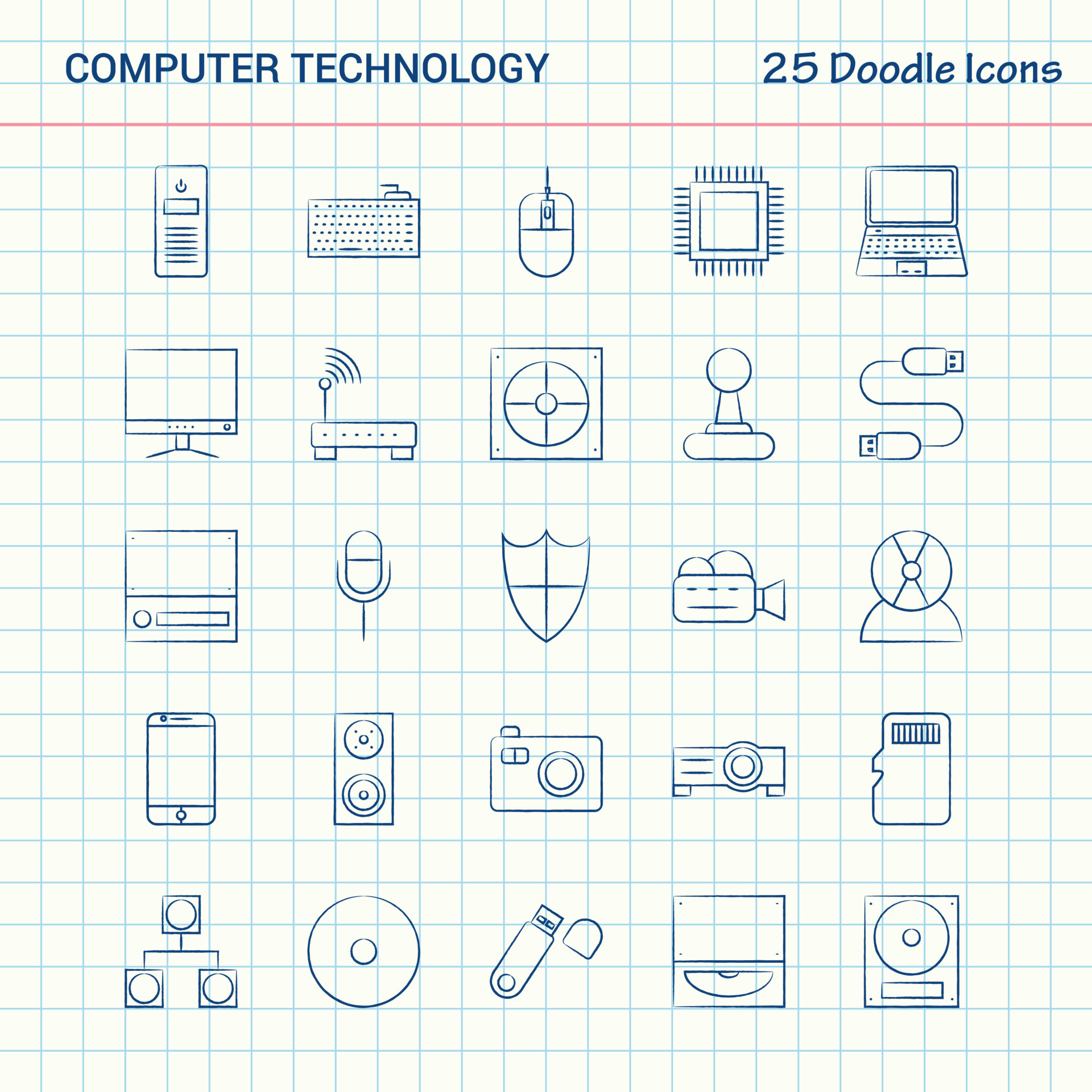 Computer Technology 25 Doodle Icons Hand Drawn Business Icon Set Computer Technology 25 Doodle Icons Hand Drawn Business Icon Set Free Vector