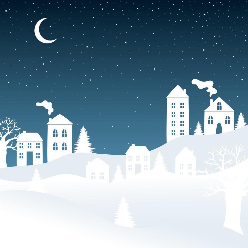 Paper art and digital craft style. Houses, forest with snow. Vector illustration art in paper cut design.