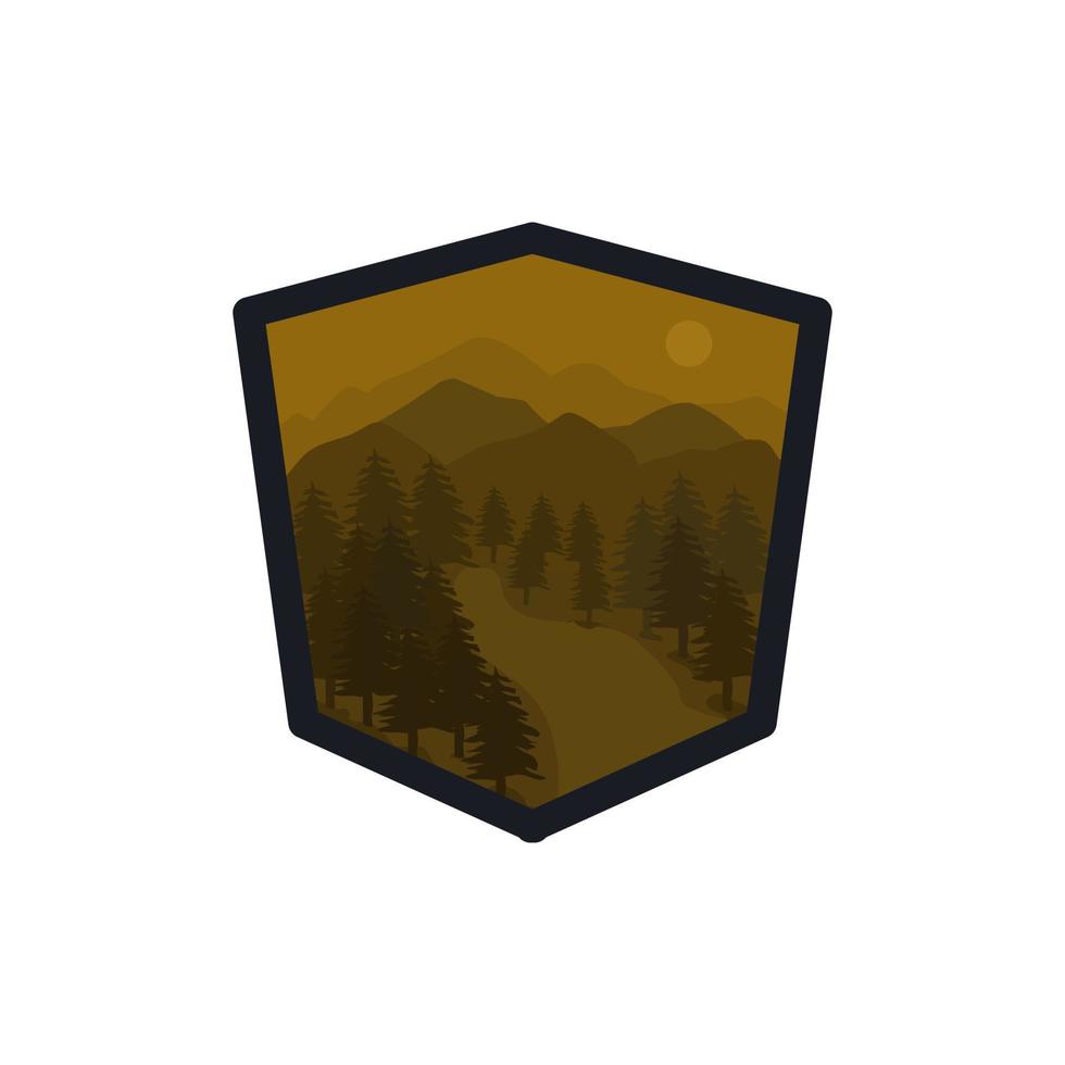 logo de aventura de montaña con bosque vector