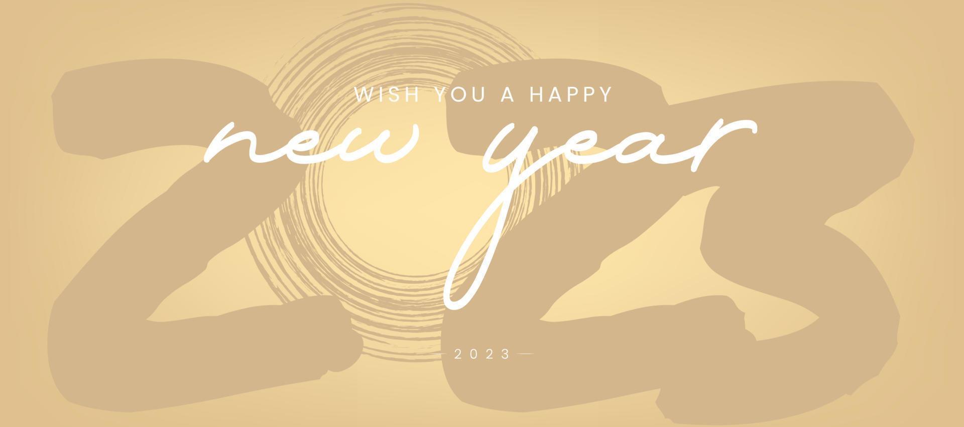 le deseamos un feliz año nuevo 2023 concepto de diseño de afiches en diseño vectorial. un texto de feliz año nuevo en color pastel. vector