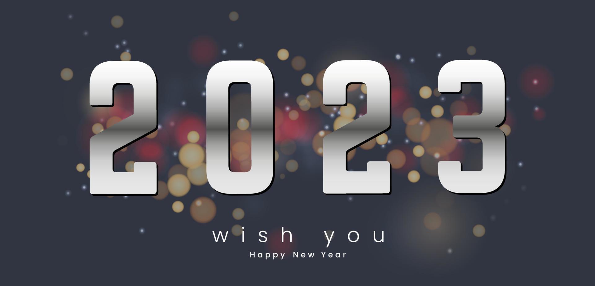 2023 new year Occasion banners vector design, and extude LETTERs 2023 gradient blone with dark bokeh background design.