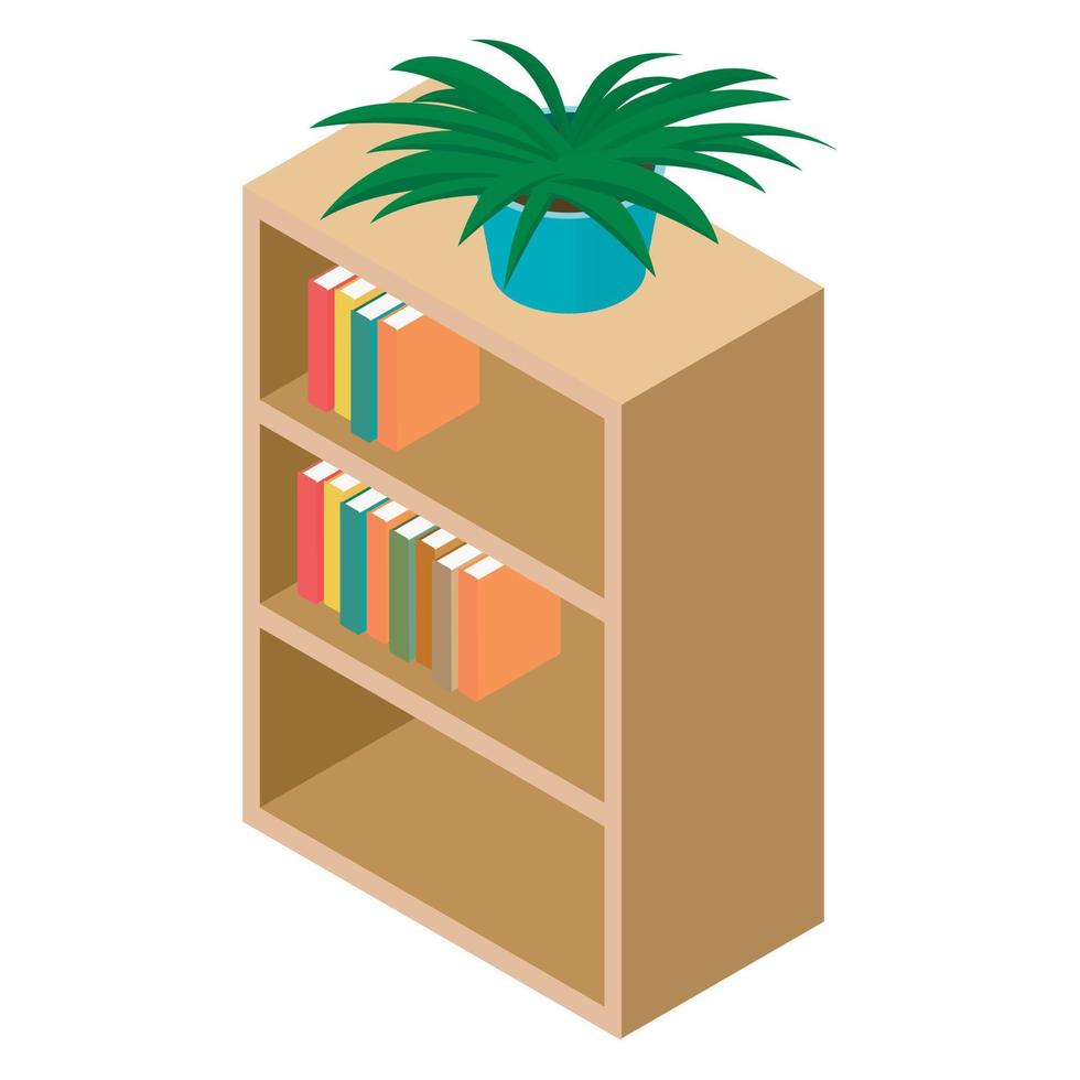 Bookcase isometric 3d icon vector