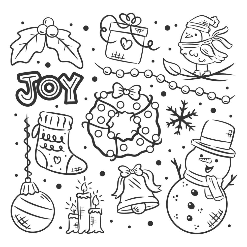 Christmas element set of hand drawn for coloring vector