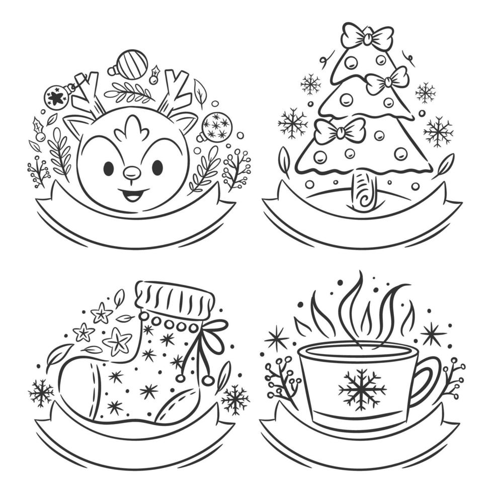 Hand drawn Christmas badge set of vector