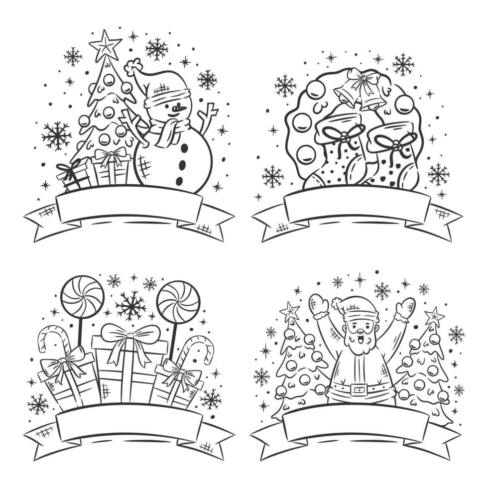 Hand drawn Christmas badge collection of coloring vector