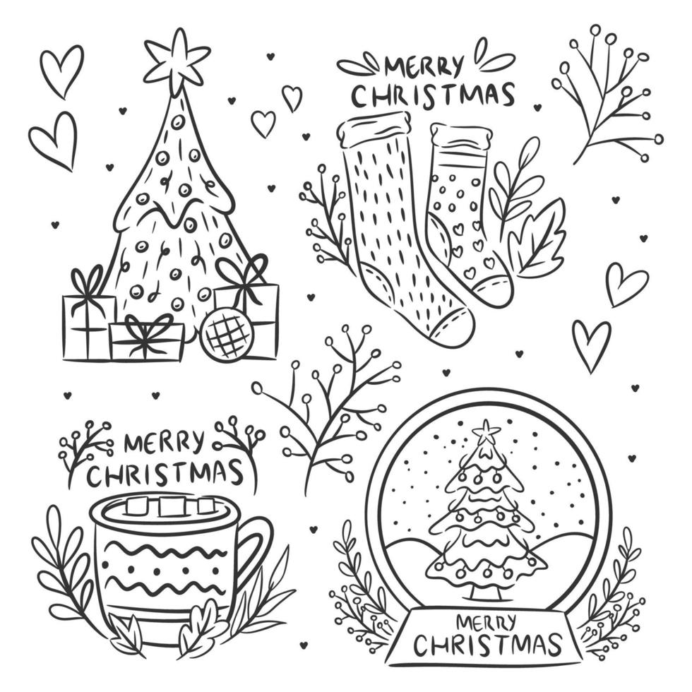 Hand drawn Christmas event set of coloring vector