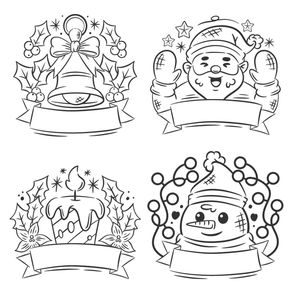 Hand drawn Christmas badge set of coloring vector