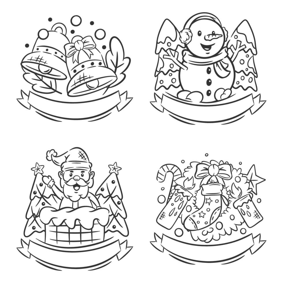 conjunto de símbolos de navidad dibujados a mano para colorear vector