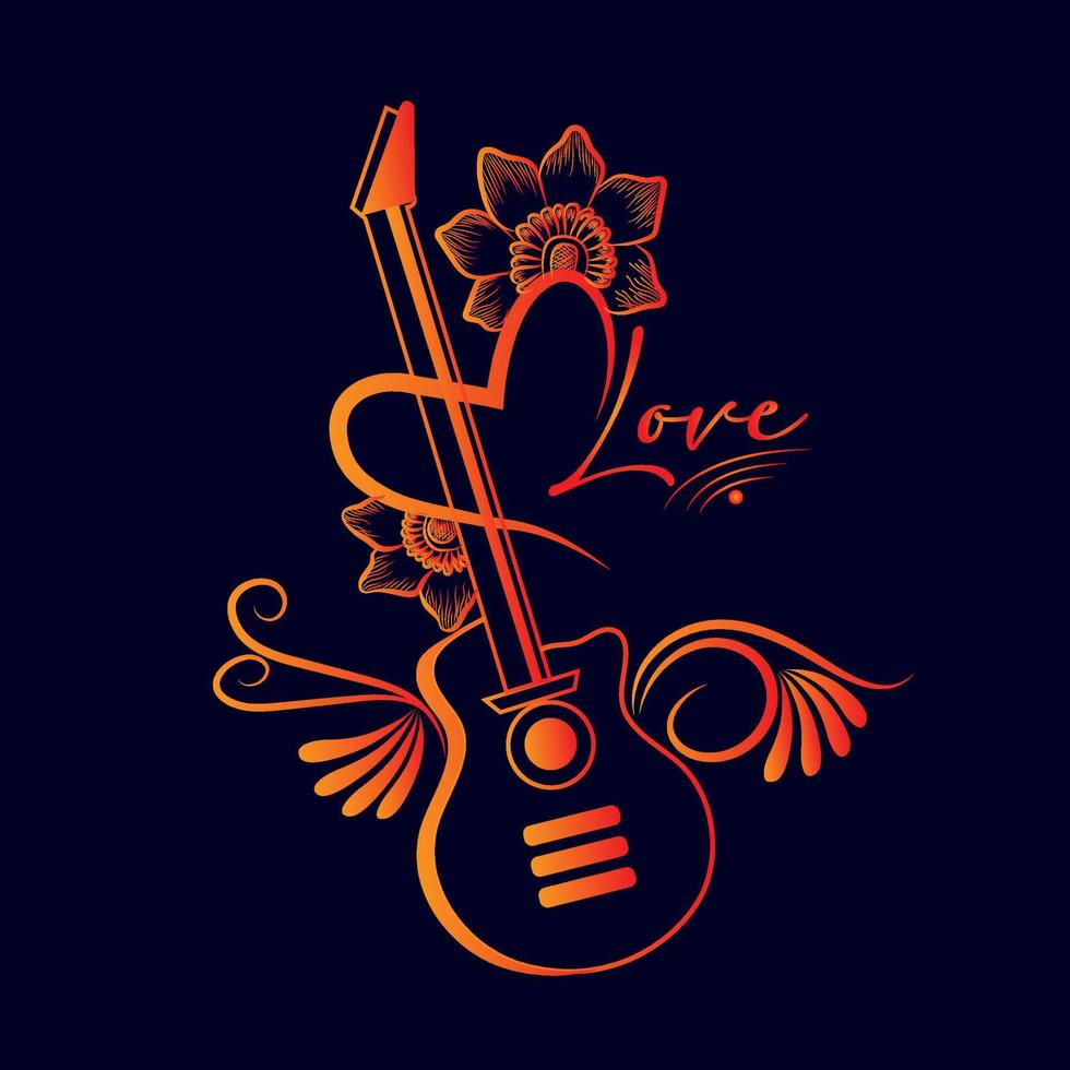 gradient guitar vector with floral design, blue background