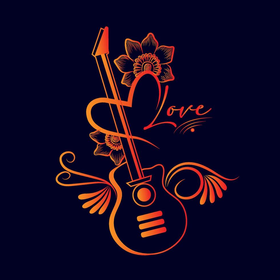 vector de guitarra degradado con diseño floral, fondo azul