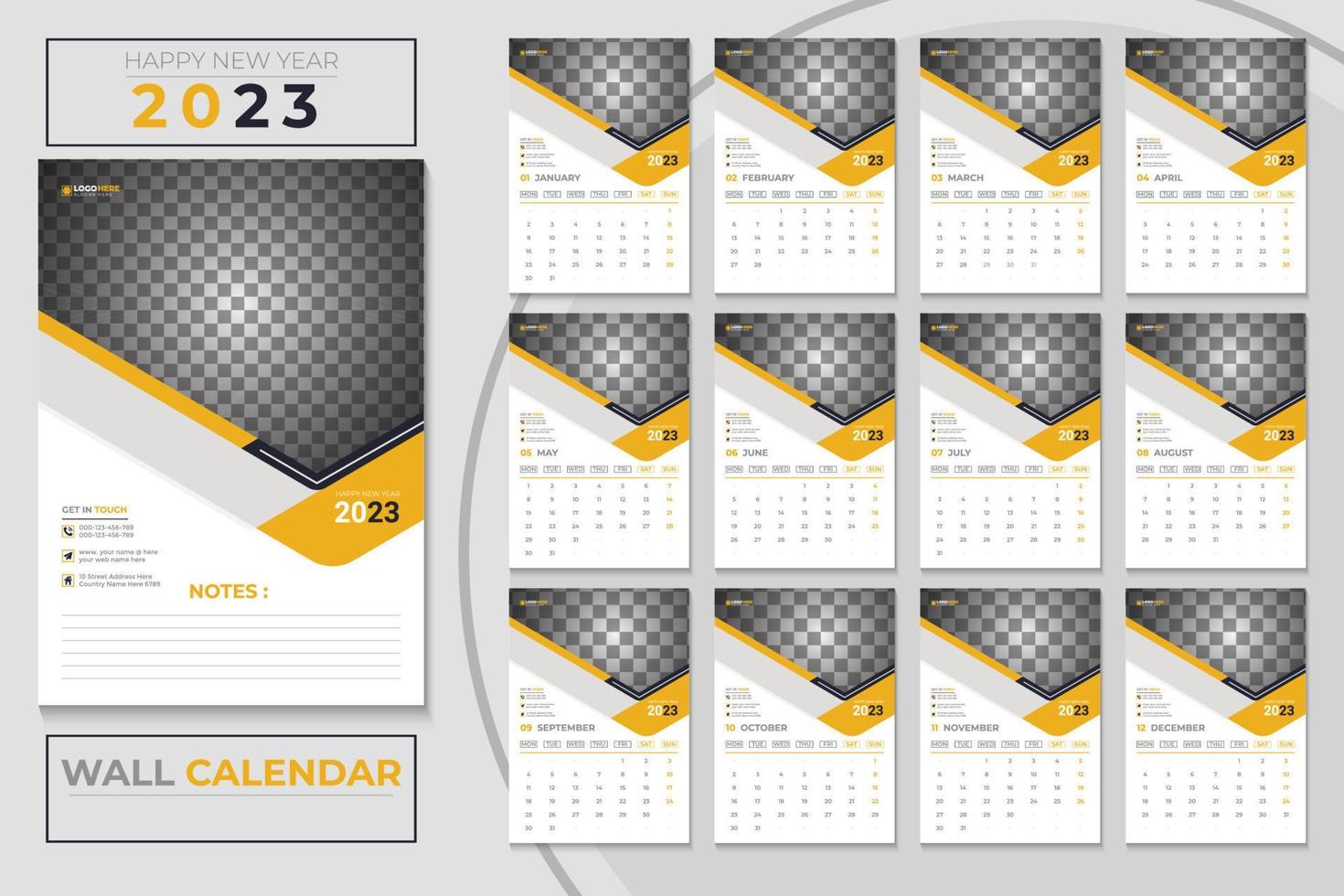 feliz año nuevo plantilla de calendario de pared moderno 2023 vector