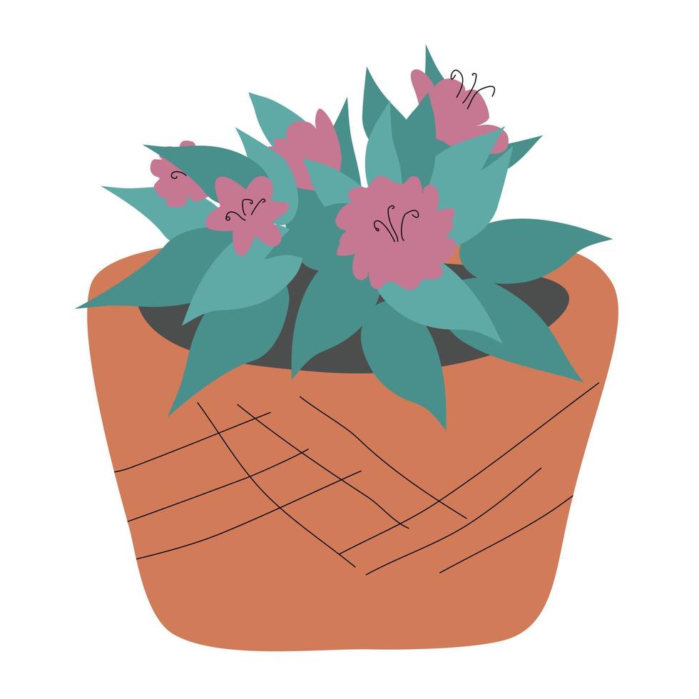 planta en maceta de jardín aislada en blanco. flor rosa en estilo plano de dibujos animados minimalistas. ilustración vectorial vector