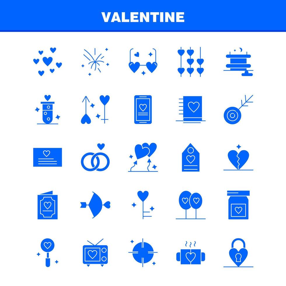 Valentine Solid Glyph Icons Set For Infographics Mobile UXUI Kit And Print Design Include Bottle Medicine Love Valentine Romantic Book Love Valentine Icon Set Vector