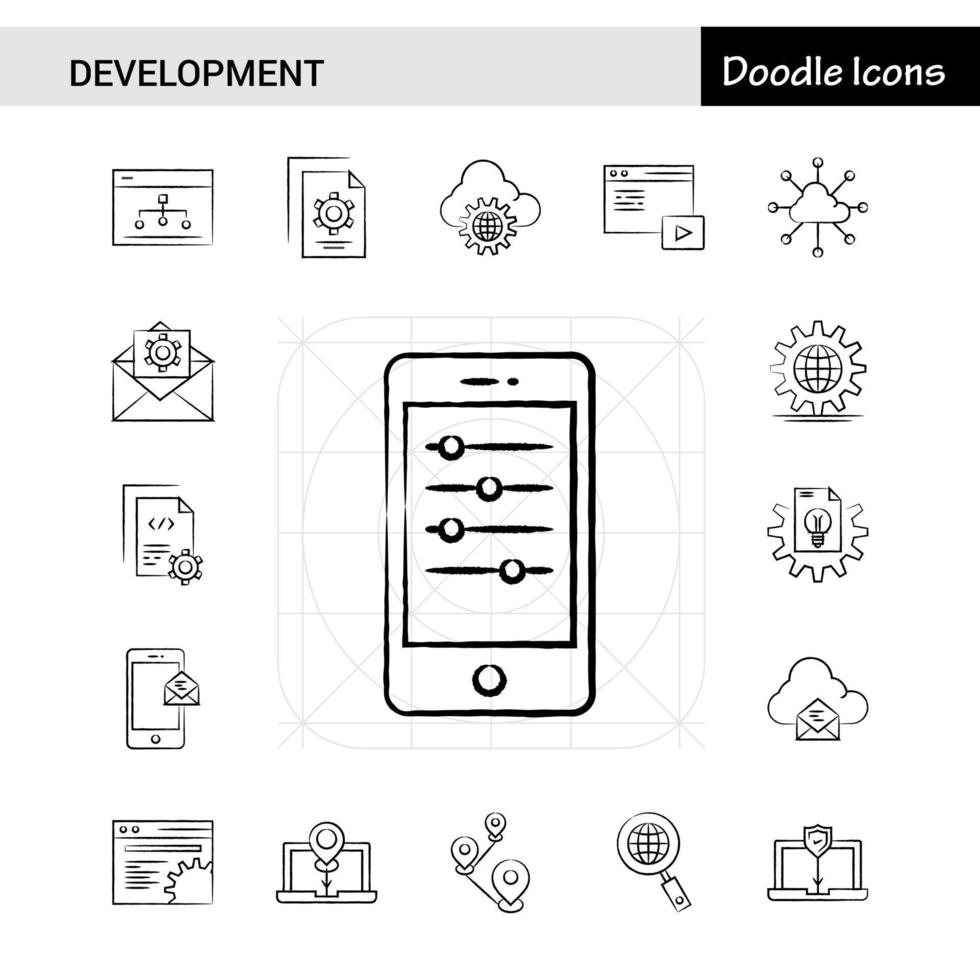 Set of 17 Development handdrawn icon set vector