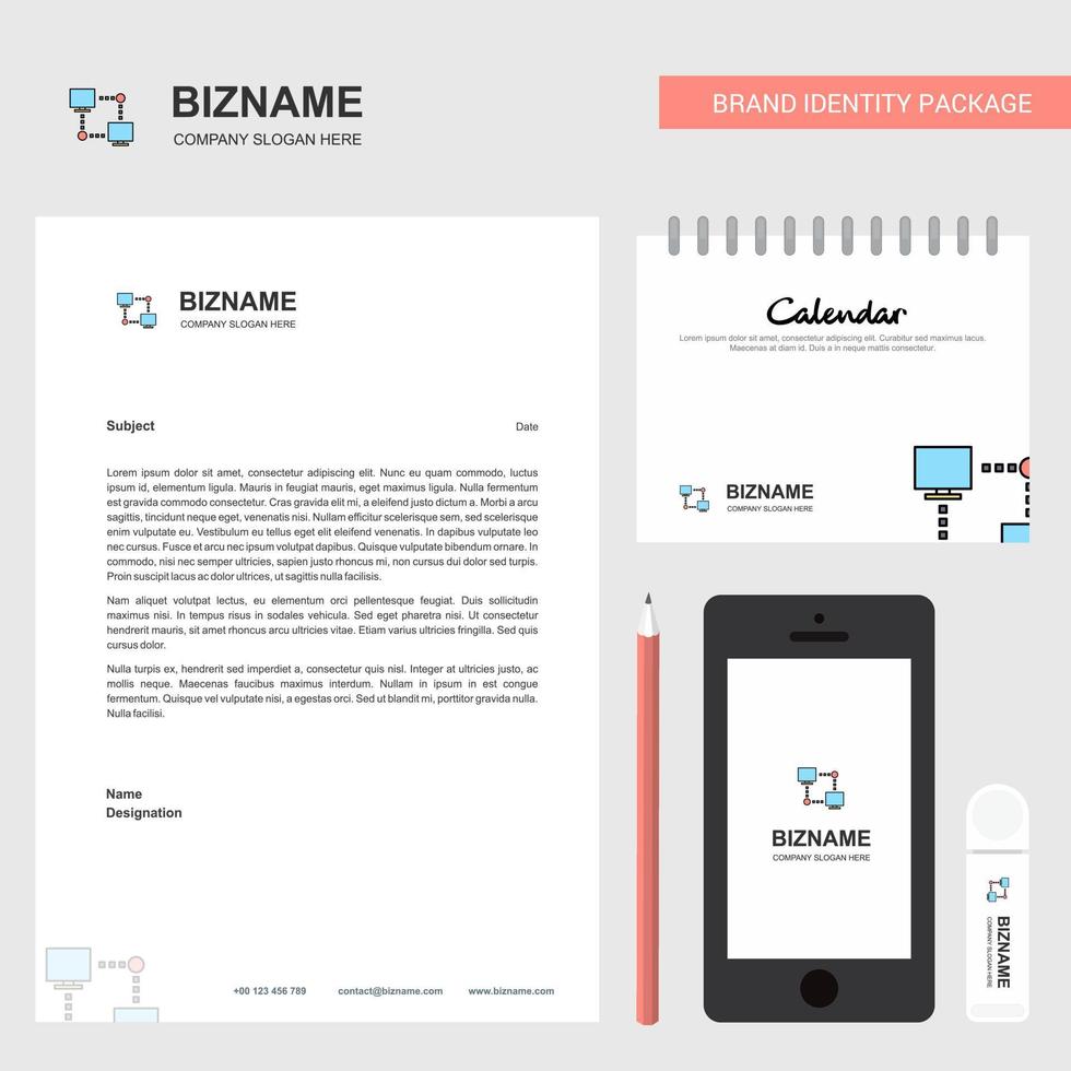 Computer networks Business Letterhead Calendar 2019 and Mobile app design vector template