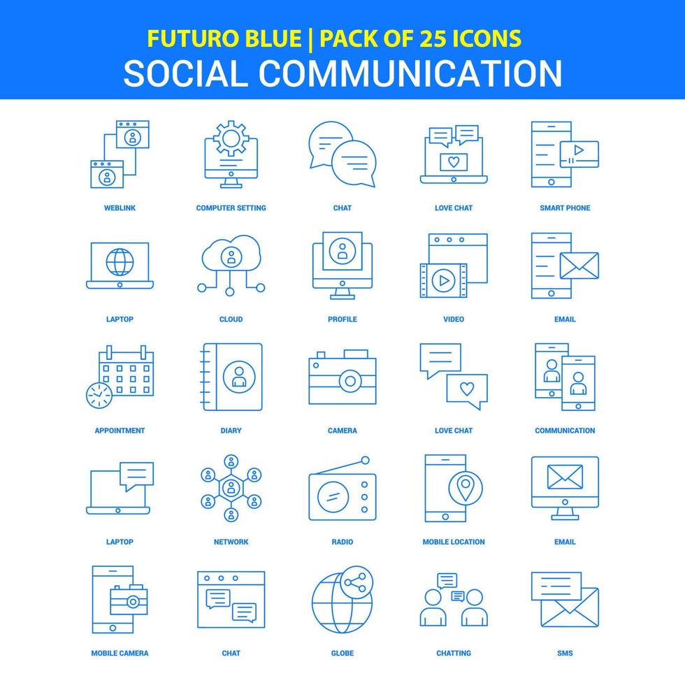 iconos de comunicación social paquete de iconos futuro azul 25 vector